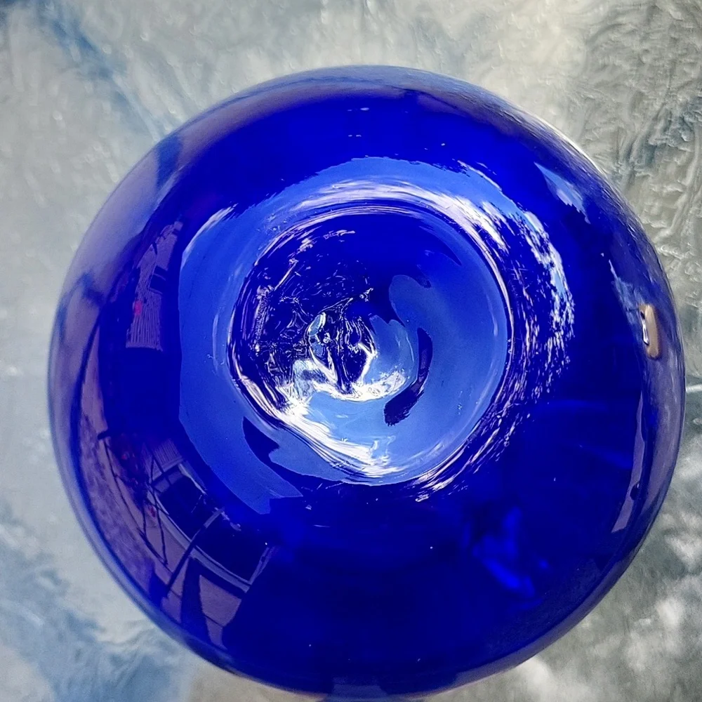 Vintage Blenko Cobalt Blue Clear Crystal Handmade Blown Glass Vase Urn Rare 8x6